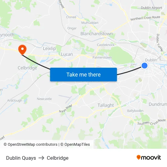 Dublin Quays to Celbridge map