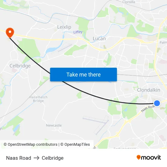 Naas Road to Celbridge map