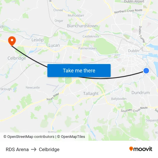 RDS Arena to Celbridge map