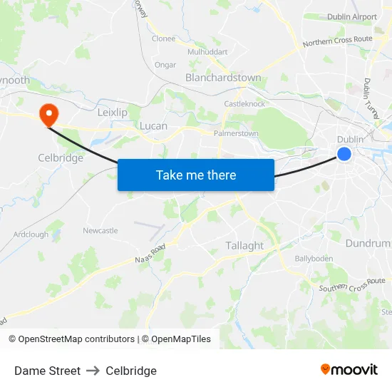 Dame Street to Celbridge map
