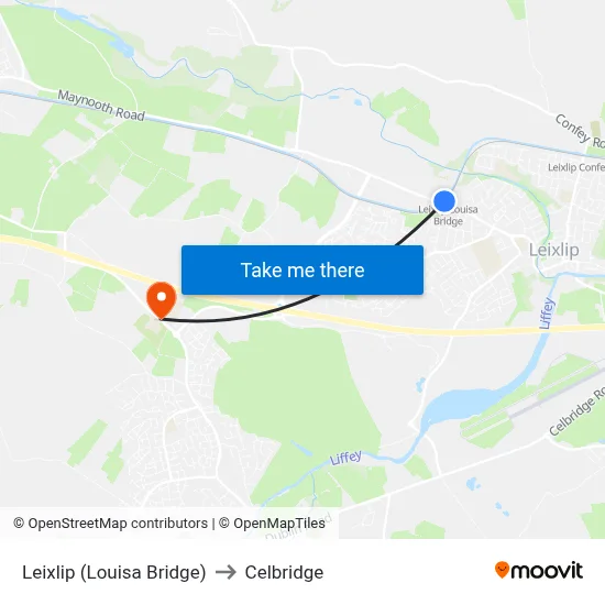 Leixlip (Louisa Bridge) to Celbridge map