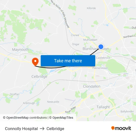 Connolly Hospital to Celbridge map