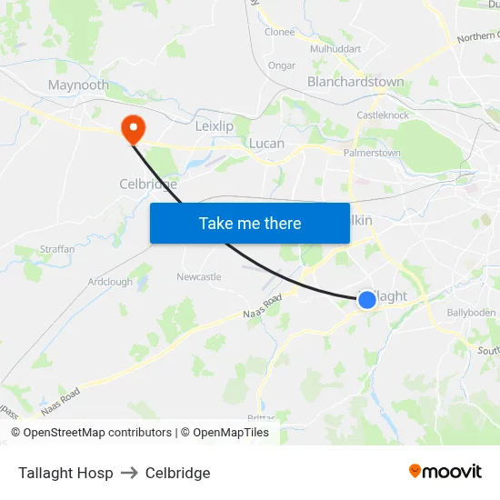 Tallaght Hosp to Celbridge map