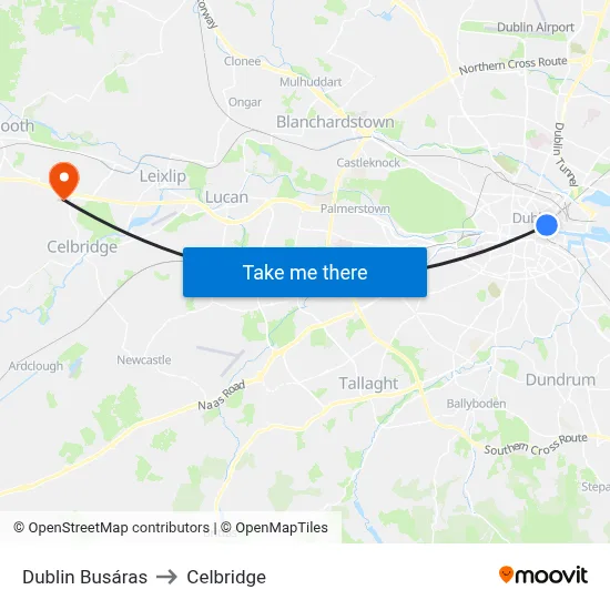 Dublin Busáras to Celbridge map
