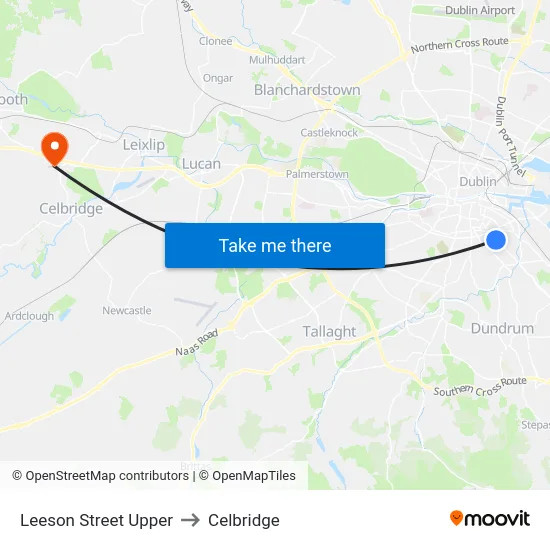 Leeson Street Upper to Celbridge map