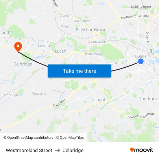 Westmoreland Street to Celbridge map