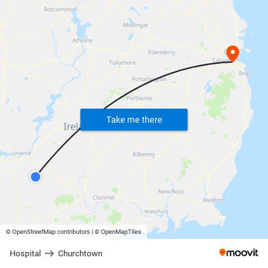 Hospital to Churchtown map