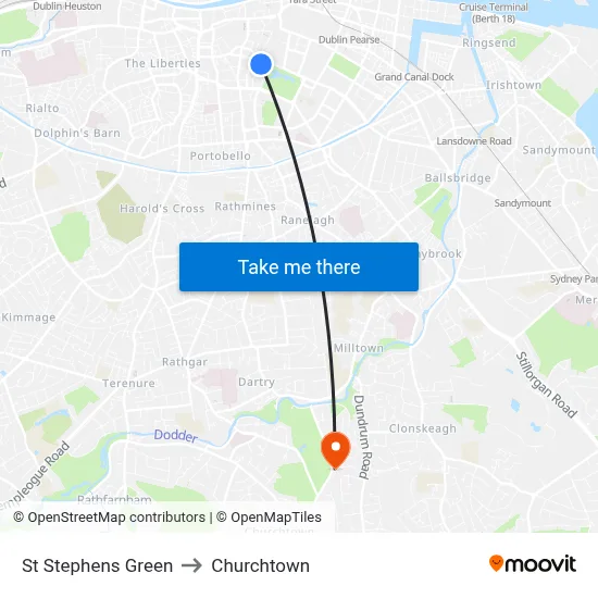 St Stephens Green to Churchtown map