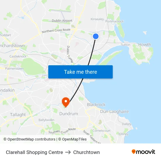 Clarehall Shopping Centre to Churchtown map