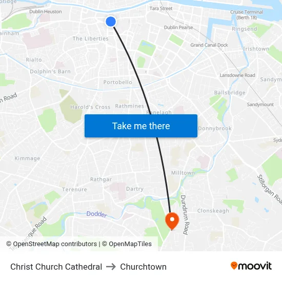 Christ Church Cathedral to Churchtown map