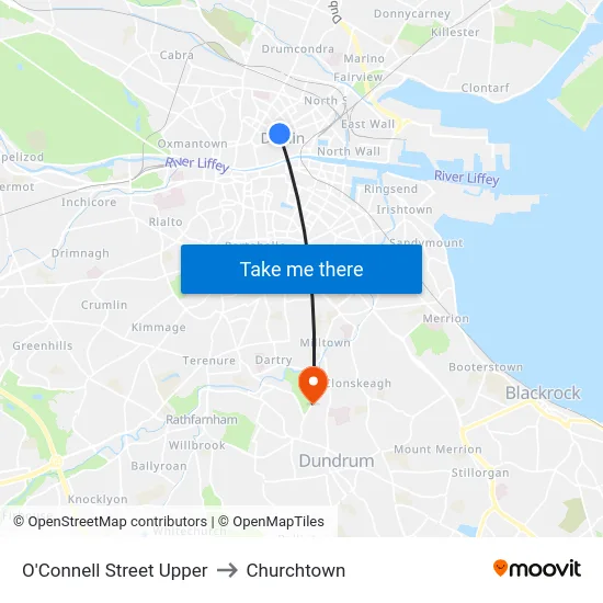 O'Connell Street Upper to Churchtown map