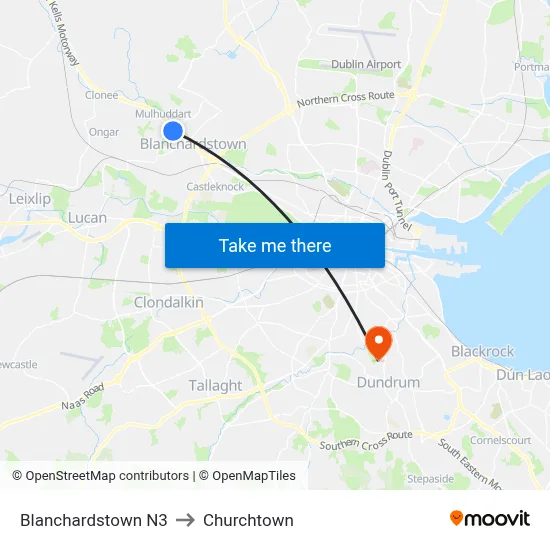 Blanchardstown N3 to Churchtown map