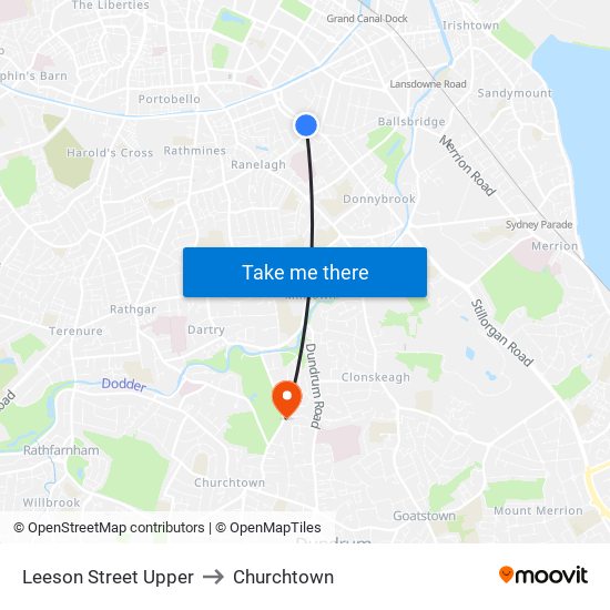 Leeson Street Upper to Churchtown map