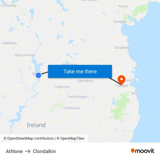 Athlone to Clondalkin map