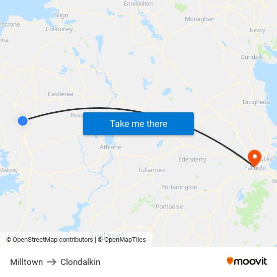 Milltown to Clondalkin map