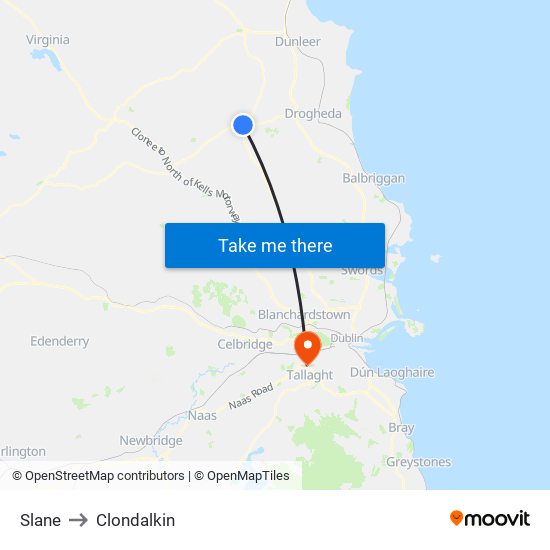 Slane to Clondalkin map