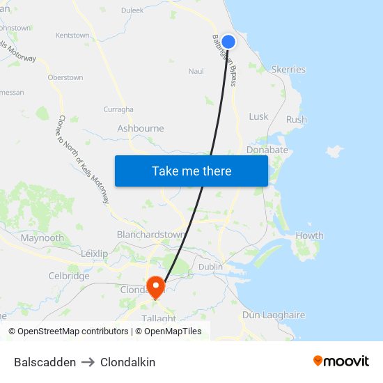 Balscadden to Clondalkin map