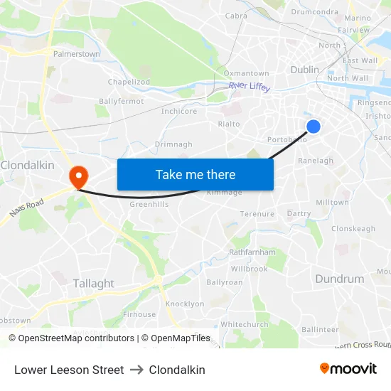 Lower Leeson Street to Clondalkin map