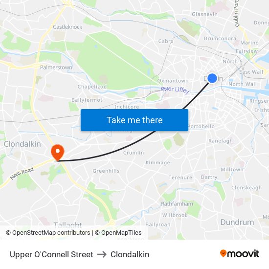 Upper O'Connell Street to Clondalkin map