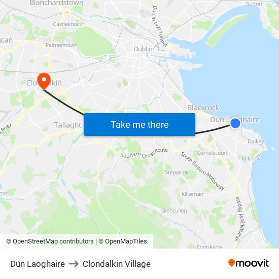Dún Laoghaire to Clondalkin Village map