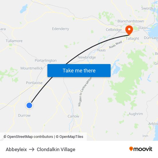 Abbeyleix to Clondalkin Village map