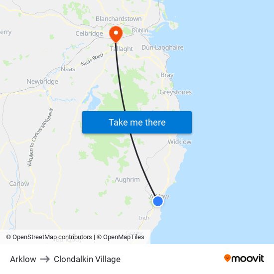 Arklow to Clondalkin Village map
