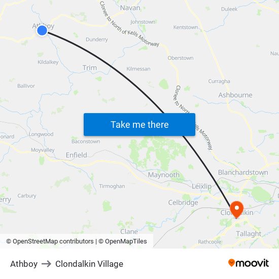 Athboy to Clondalkin Village map