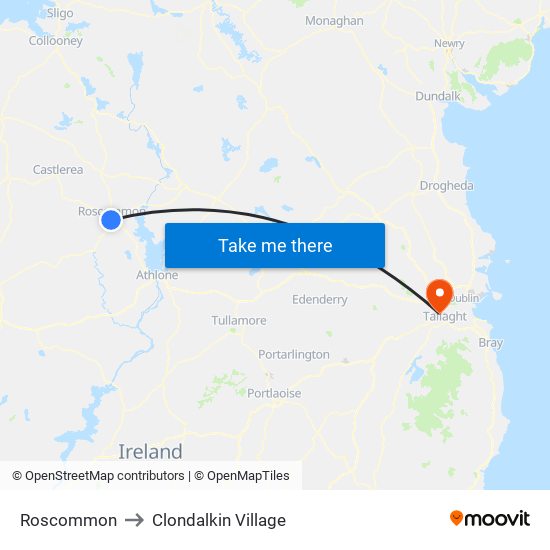 Roscommon to Clondalkin Village map