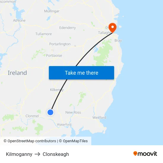 Kilmoganny to Clonskeagh map