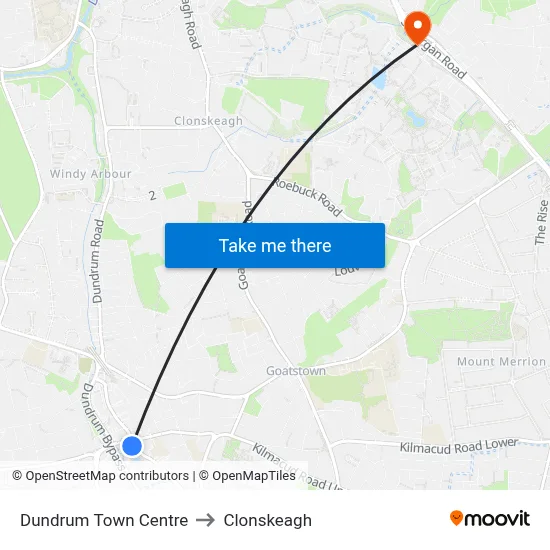 Dundrum Town Centre to Clonskeagh map