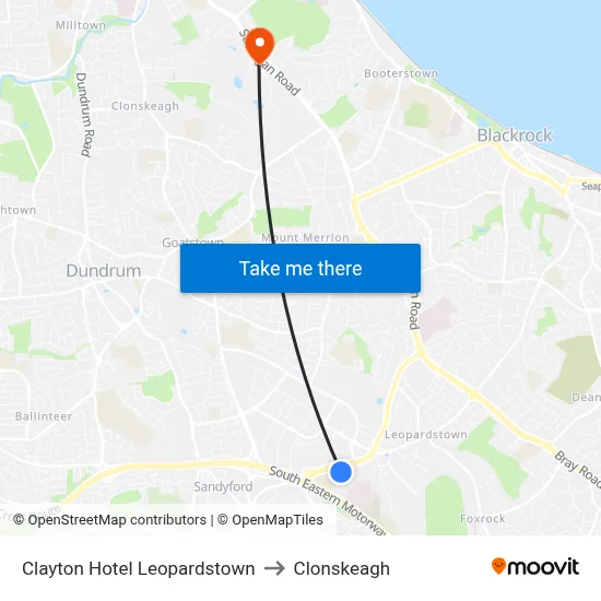 Clayton Hotel Leopardstown to Clonskeagh map