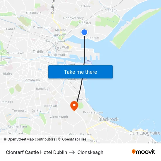 Clontarf Castle Hotel Dublin to Clonskeagh map