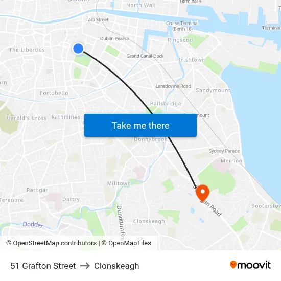 51 Grafton Street to Clonskeagh map