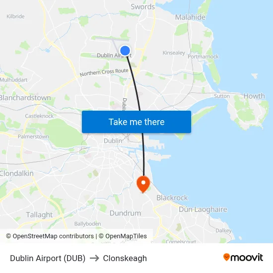Dublin Airport (DUB) to Clonskeagh map