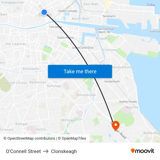 O'Connell Street to Clonskeagh map