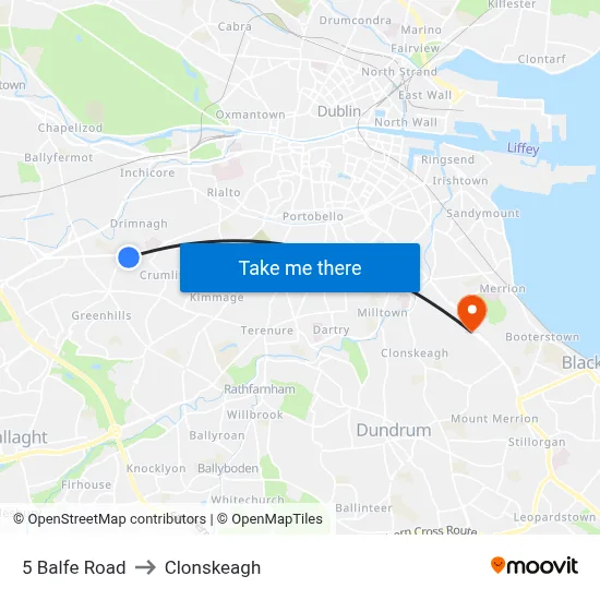 5 Balfe Road to Clonskeagh map