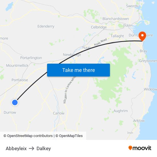 Abbeyleix to Dalkey map