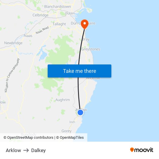 Arklow to Dalkey map