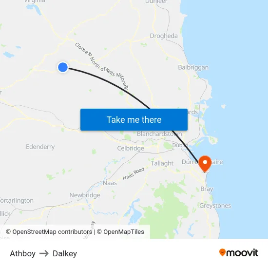 Athboy to Dalkey map