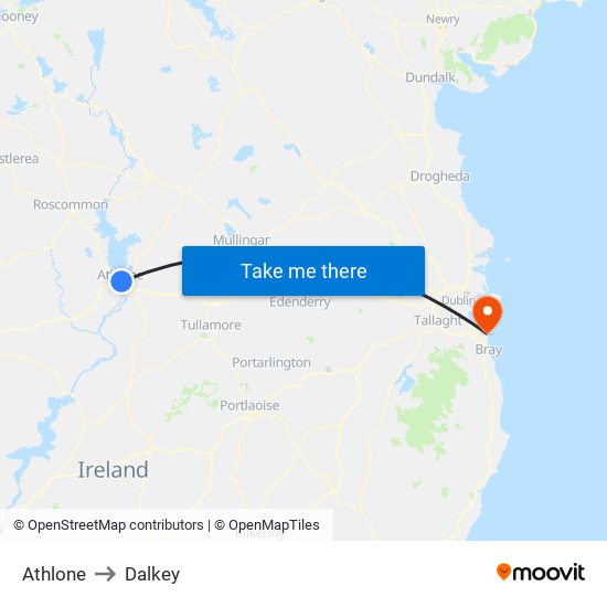 Athlone to Dalkey map