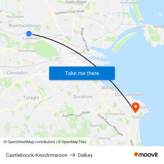 Castleknock-Knockmaroon to Dalkey map