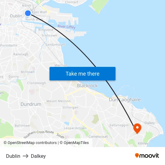 Dublin to Dalkey map