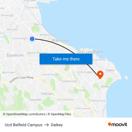 Ucd Belfield Campus to Dalkey map