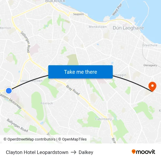 Clayton Hotel Leopardstown to Dalkey map