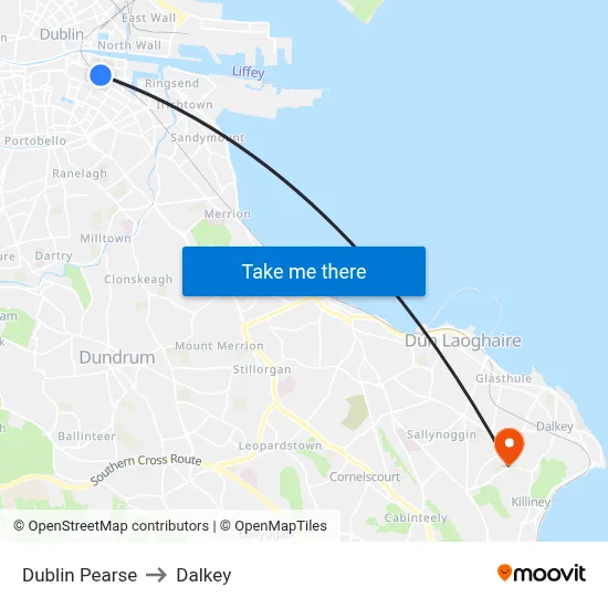 Dublin Pearse to Dalkey map