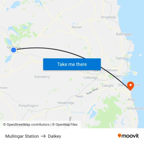 Mullingar Station to Dalkey map