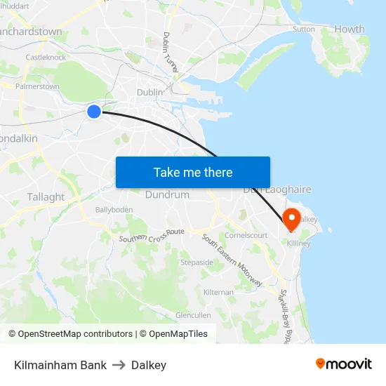 Kilmainham Bank to Dalkey map
