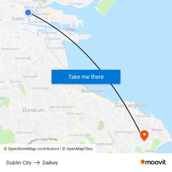Dublin City to Dalkey map