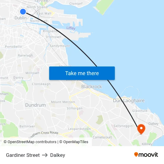 Gardiner Street to Dalkey map
