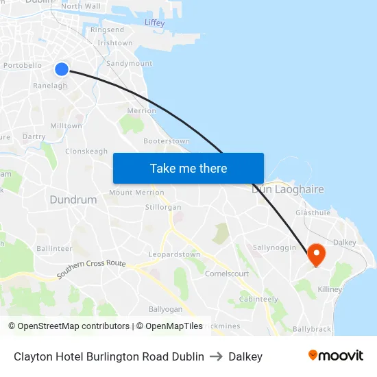 Clayton Hotel Burlington Road Dublin to Dalkey map